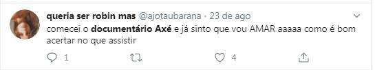 Tweets sobre o documentário Axé - Canto do Povo de Um Lugar