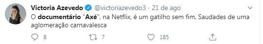 Tweets sobre o documentário Axé - Canto do Povo de Um Lugar