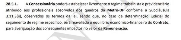 Previsão sobre regime trabalhista e previdenciário dos empregados do Metrô-DF