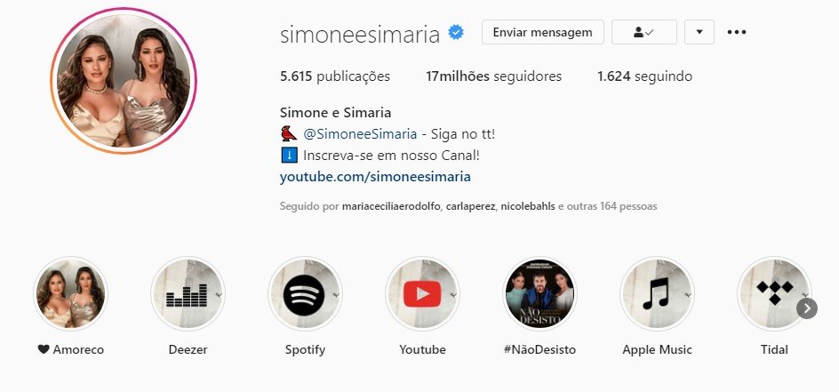 Instagram de Simone e Simaria