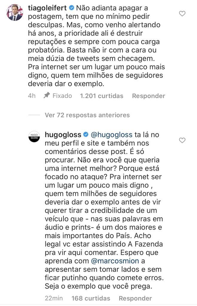 Briga entre Tiago Leifert e Hugo Gloss