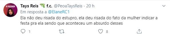 Tays Reis ri ao contar estupro