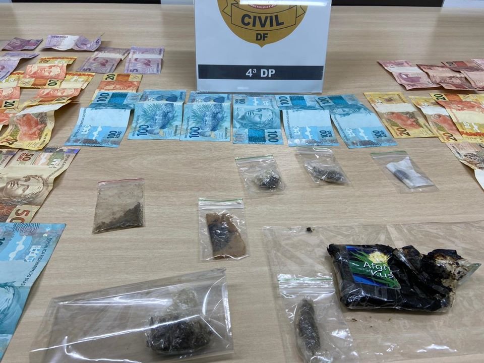 dinheiro e drogas apreendidos pela PCDF