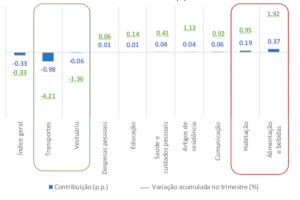 Tabela com variações do IPCA por categoria no DF