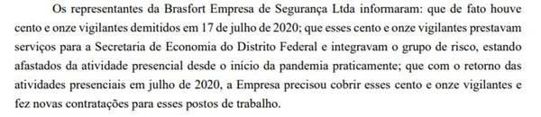 Trecho da ata de audiência no MPT com vigilantes e a Brasfort