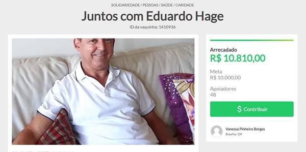 Nova vaquinha para juntar dinheiro para pagar defesa de Eduardo Hage