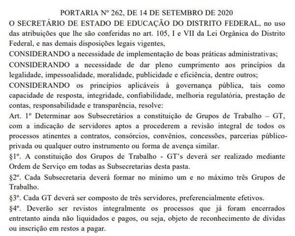A Secretaria de Educação do DF determinou revisão dos processos de contratos e convênios
