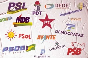 Ilustração com o logo de diversos partidos