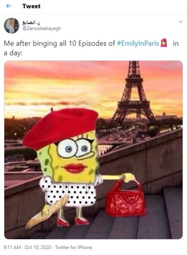 Comentário no Twitter sobre a série Emily in Paris, da Netflix