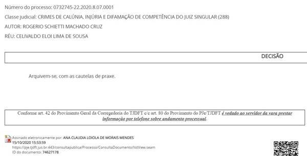 Juíza determina arquivamento de processo do ministro Schietti