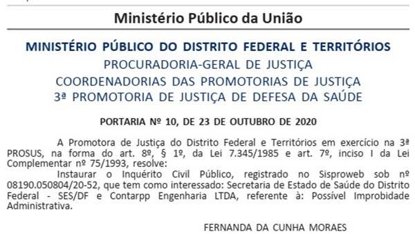 MPDFT abre inquérito para apurar contratação da Contarpp