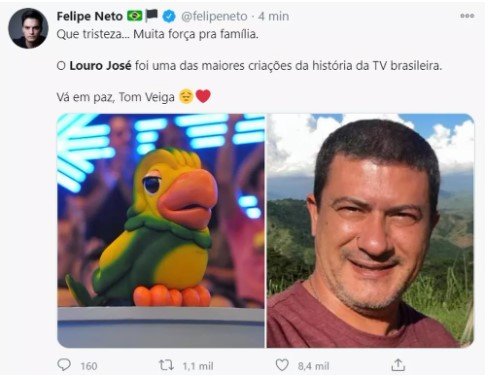 Post no Twitter sobre Tom Veiga