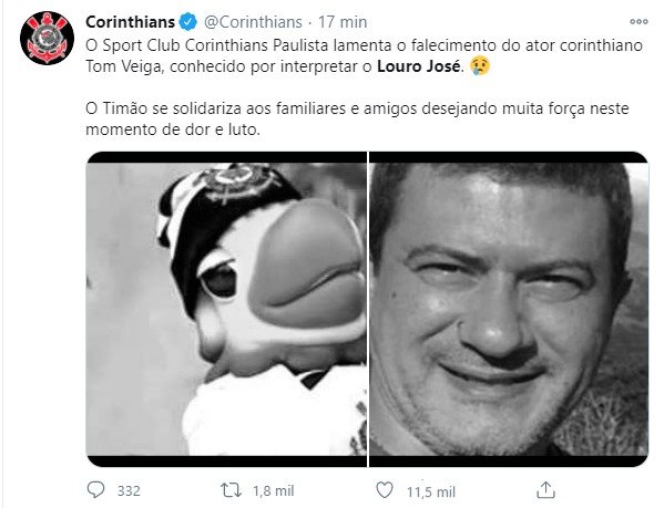 Post no Twitter sobre Tom Veiga