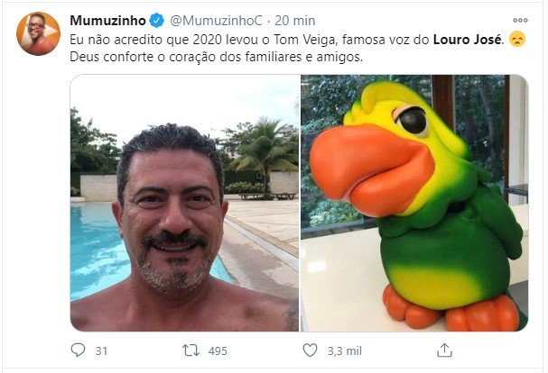 Post no Twitter sobre Tom Veiga