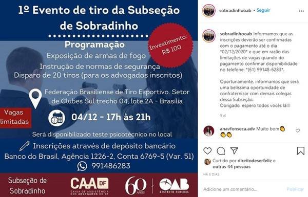 Subseção da OAB-DF promove evento com exposição de armas e disparo de 20 tiros1