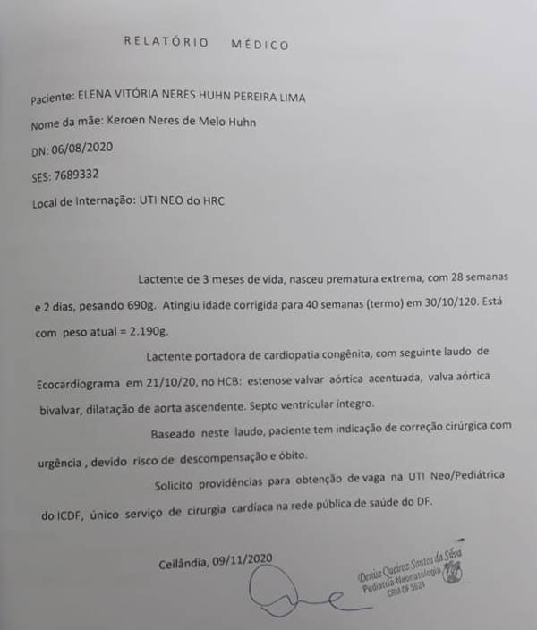 Relatório médico da Elena