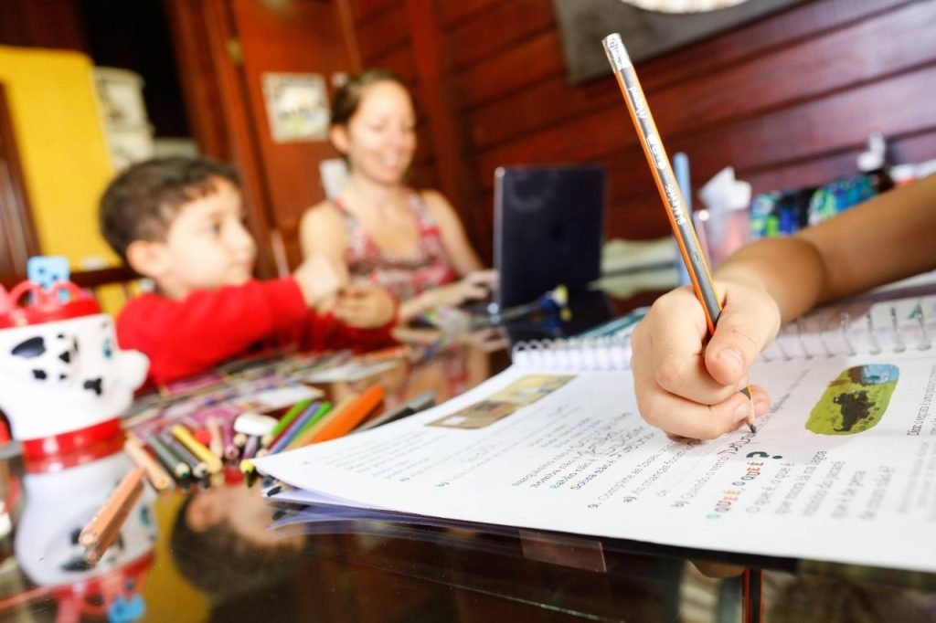 Alunos estudando em casa