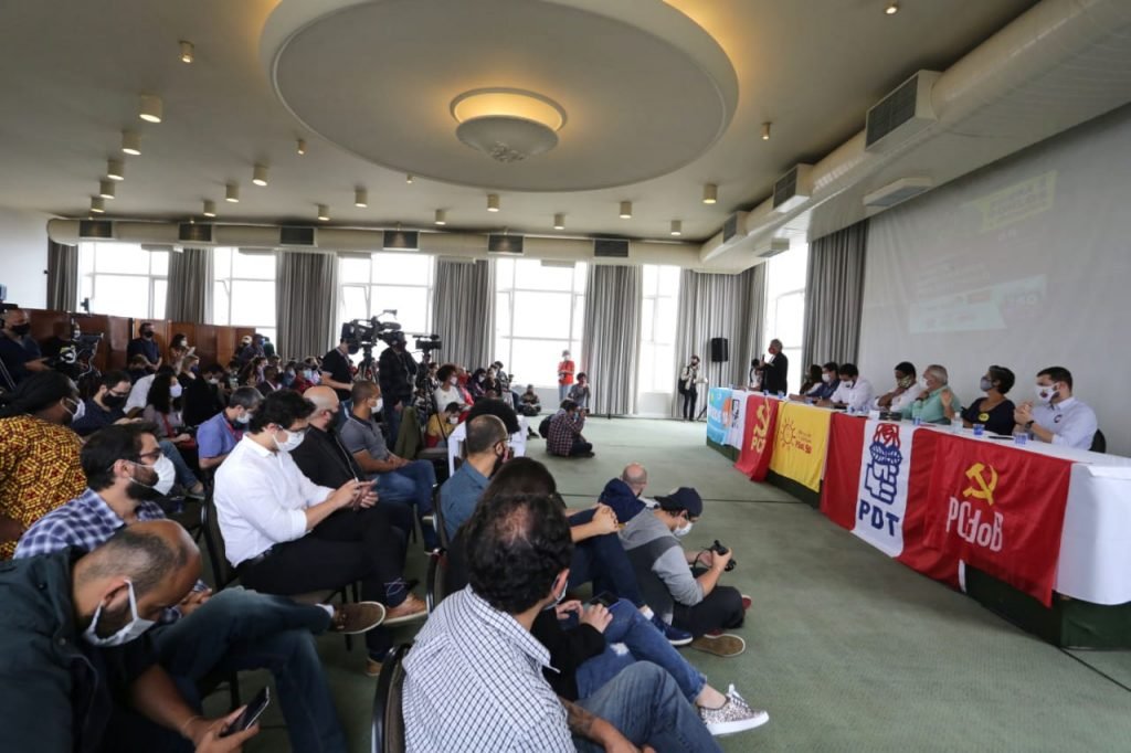 Guilherme Boulos (PSOL), candidato à prefeitura de São Paulo, durante coletiva de imprensa sobre as alianças partidárias 2