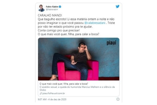 Famosos repercutem reportagem sobre marcius melhem, acusado de assédio por Dani Calabresa