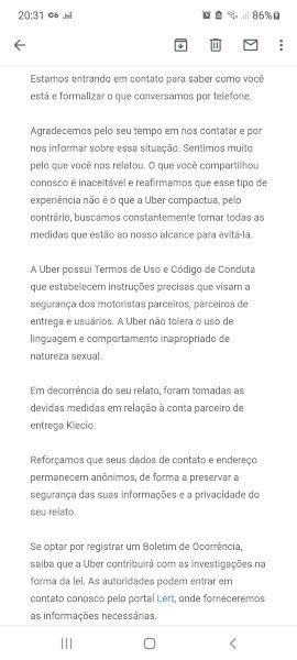 Resposta da Uber