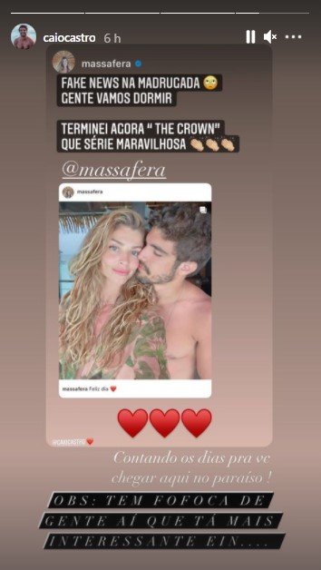 Post de Grazi Massafera e Caio Castro
