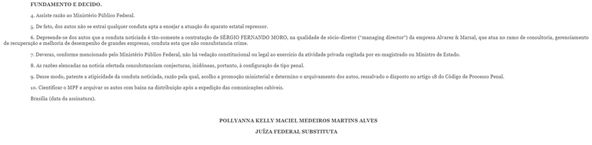 Justiça arquiva notícia de fato contra Moro