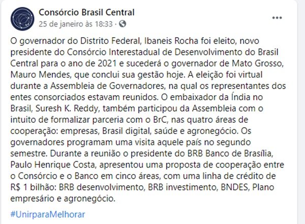 Ibaneis é novo presidente do Consórcio Brasil Central