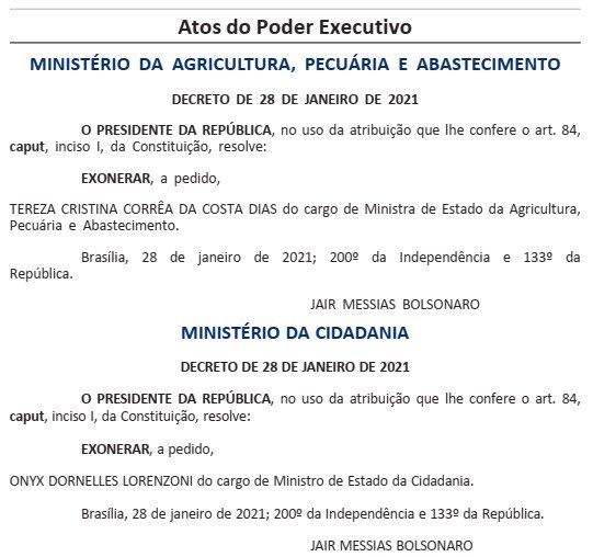 Exoneração ministros DOU