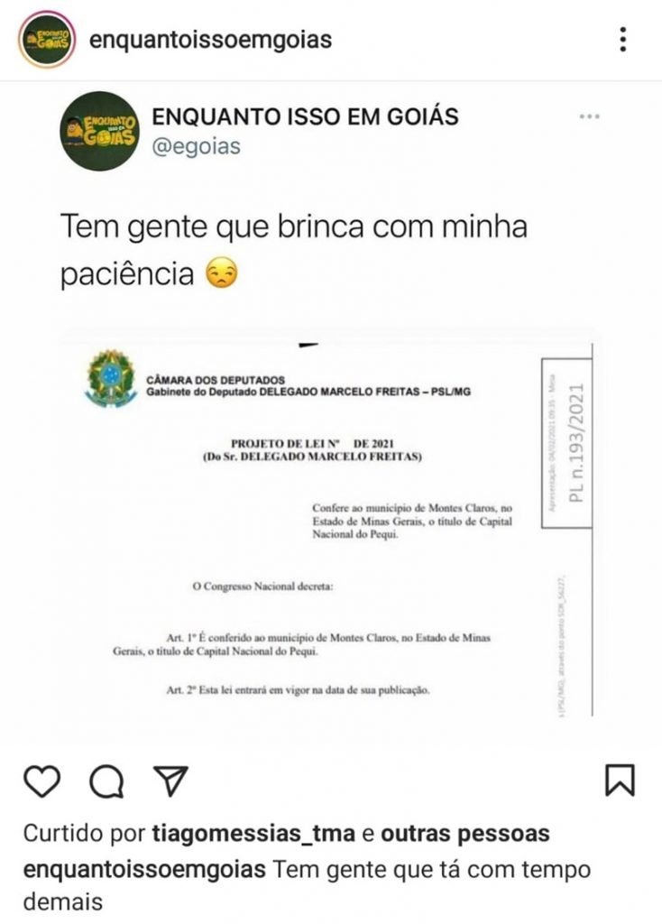 Perfil Enquanto Isso em Goiás, no Instagram
