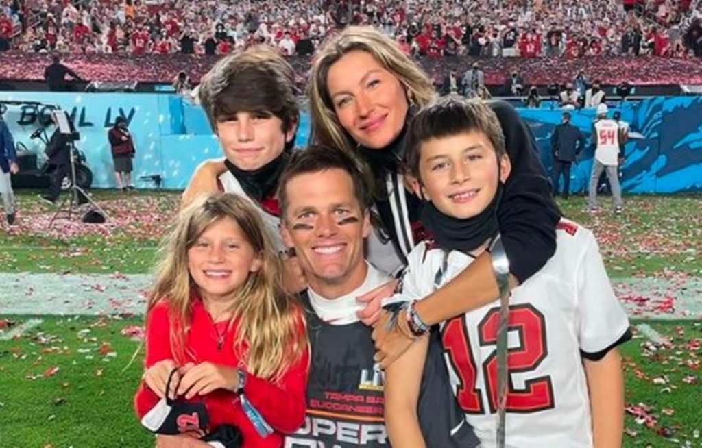 Tom Brady, Gisele Bündchen e a família após título no Super Bowl