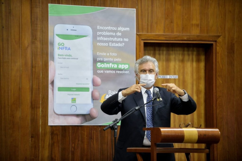 Ronaldo Caiado, governador de Goiás, durante lançamento de aplicativo para fiscalizar rodovias