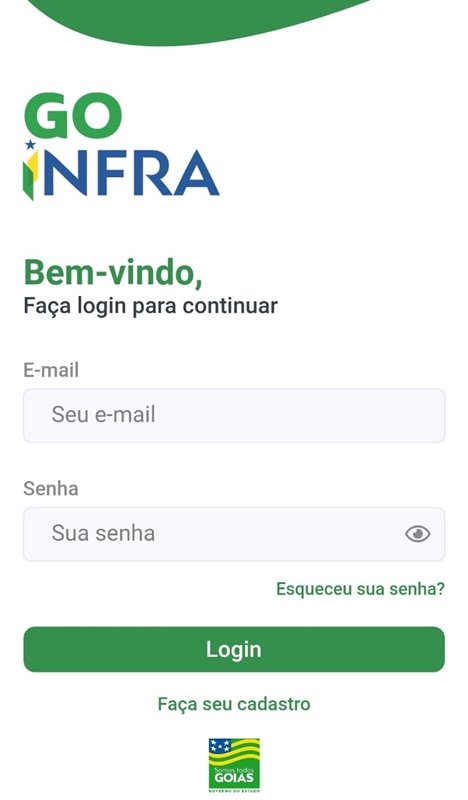 Tela do Goinfra App, aplicativo para denunciar condições ruins de rodovias em Goiás