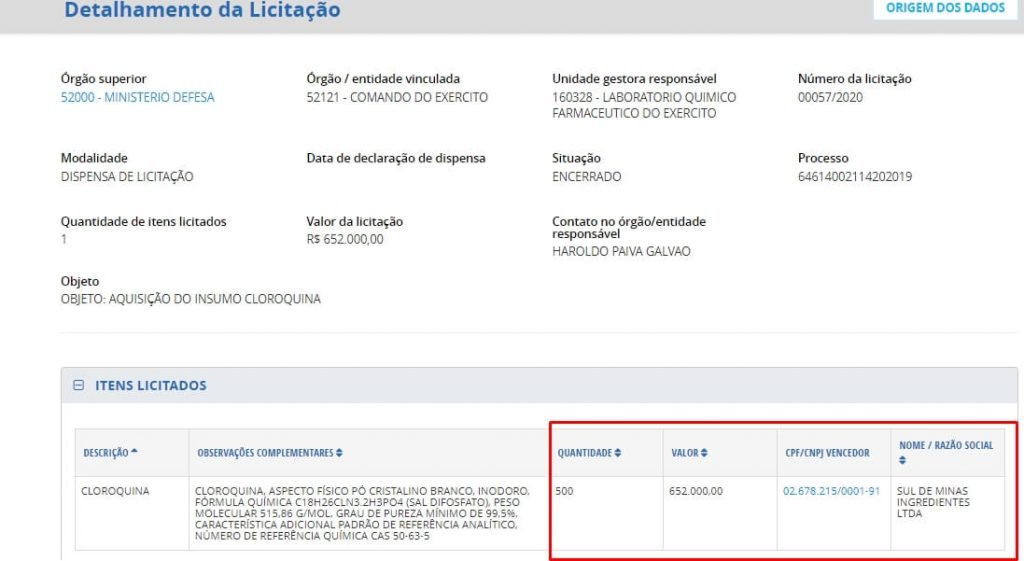 Captura de tela do Portal da Transparência
