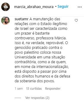 Críticas no Instagram da reitora