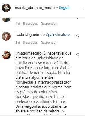 Críticas no Instagram da reitora