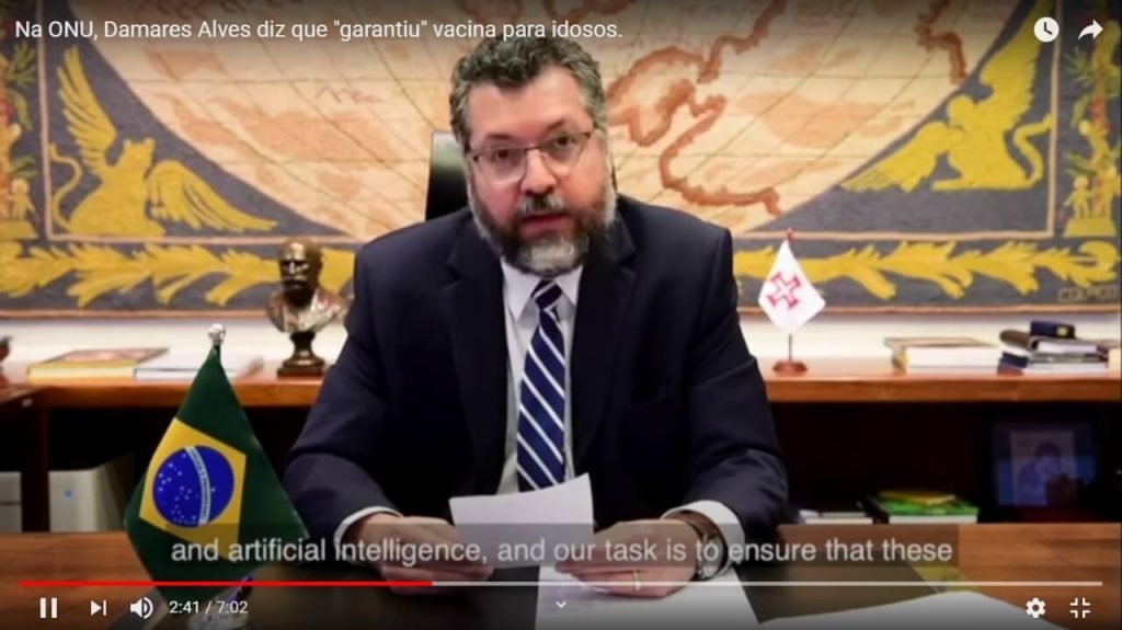 Ministro das Relações Exteriores, Ernesto Araújo,, na 46ª sessão do Conselho de Direitos Humanos da Organização das Nações Unidas (ONU)