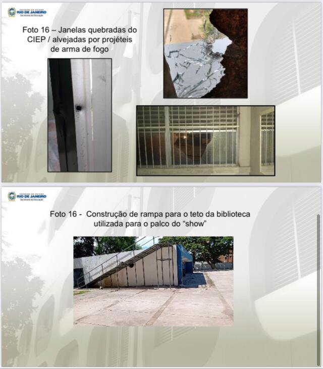 Relatório da Secretaria Estadual de Educação mostra escola depredada depois de show de Belo