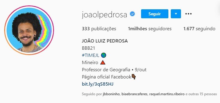 Tela no Instagram do João Luiz