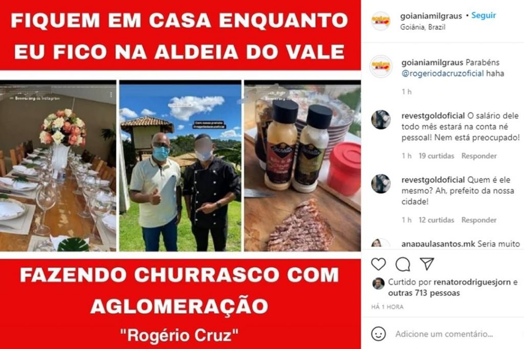 montagem feita pela página goiânia mil graus sobre o churrasco do rogério cruz, prefeito de goiânia