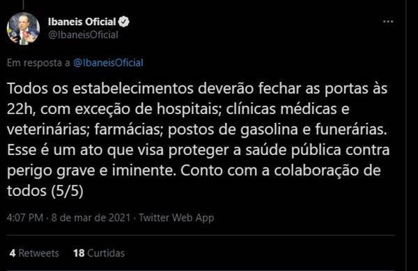 O governador Ibaneis Rocha (MDB) decretou toque de recolher no Distrito Federal