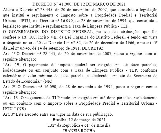 Datas de vencimento IPTU/TLP
