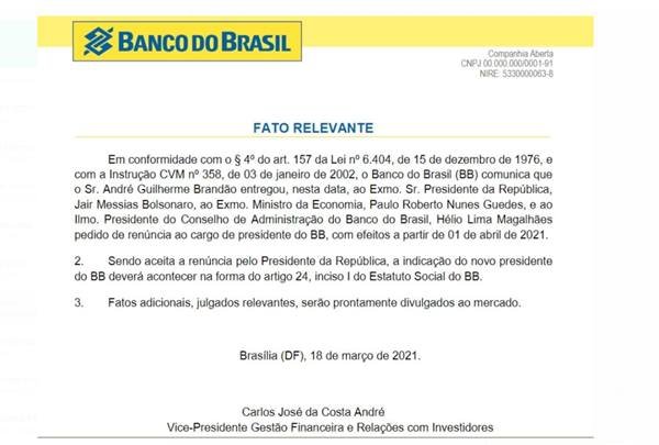 Fato relevante do banco do Brasil