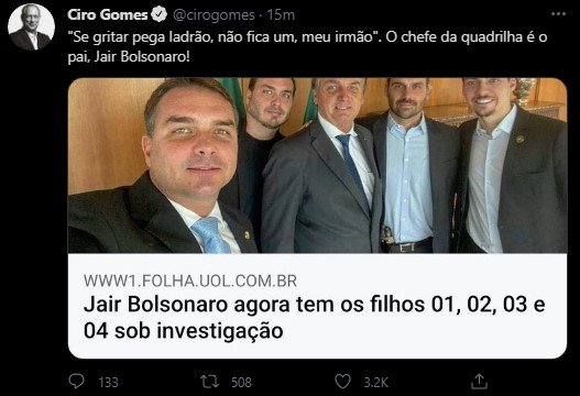 01, 02, 03, 04. Os quatro filhos de Bolsonaro sob investigação da polícia