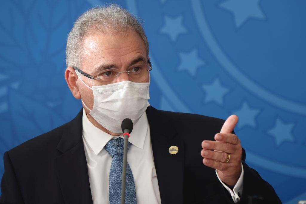 Ministro da Saúde, Marcelo Queiroga, na primeira coletiva de imprensa, nesta quarta-feira (24), às 16h, no Salão Oeste do Palácio do Planalto