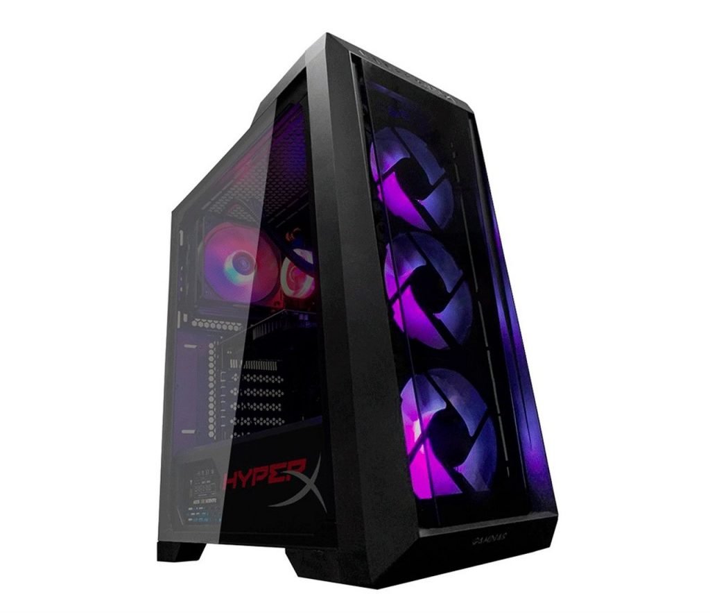 Computador CPU preto com cores roxos