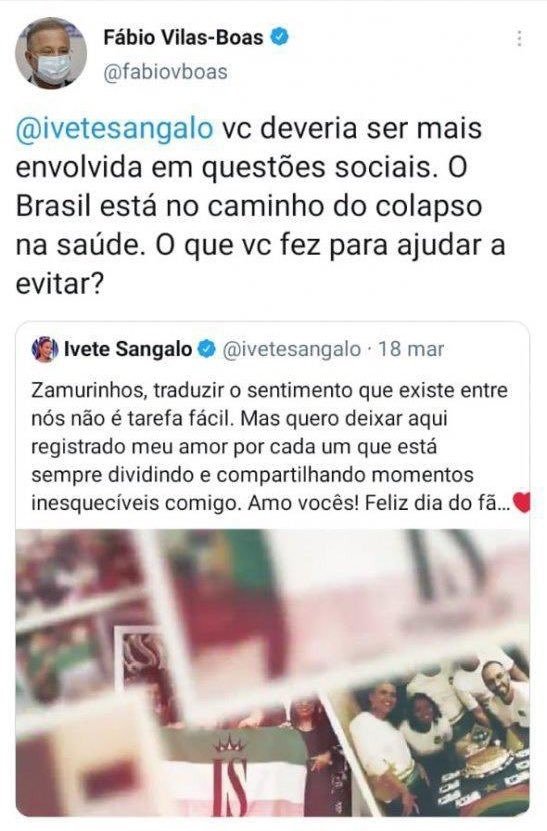 O secretário questionou a relação de Ivete com as causas sociais
