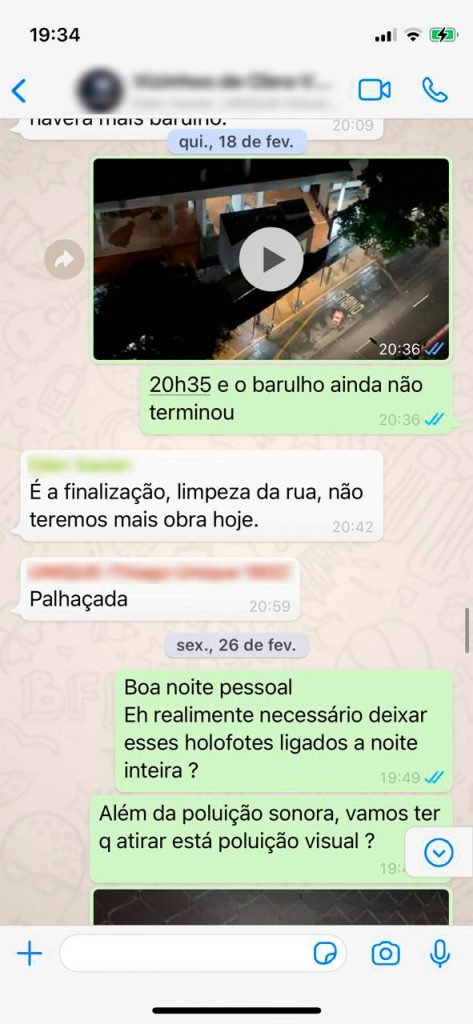 Conversas de WhatsApp entre moradores e construtora Even