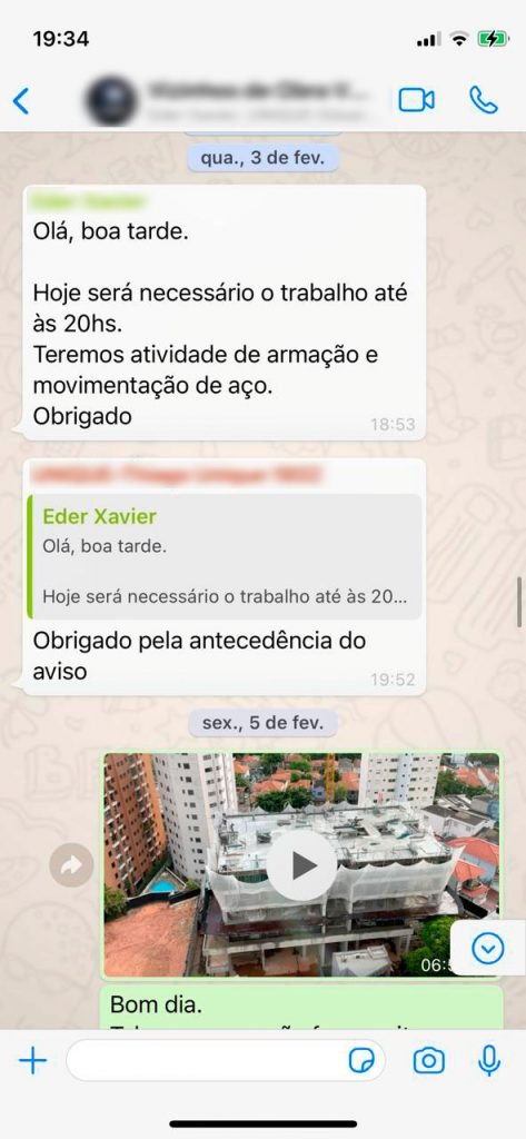 Conversas de WhatsApp entre moradores e construtora Even