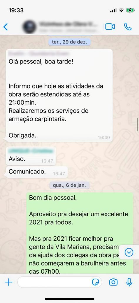 Conversas de WhatsApp entre moradores e construtora Even
