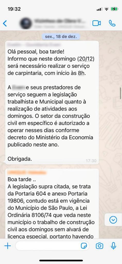 Conversas de WhatsApp entre moradores e construtora Even